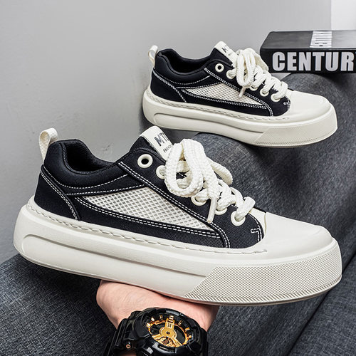 ro倒三角帆布鞋夏季透气厚底百搭运动鞋男布鞋轻奢休闲板鞋男低帮