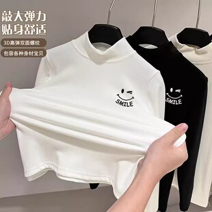 中大童秋冬装 加绒保暖上衣男早秋德绒半高领男童长袖 打底衫 男 新款