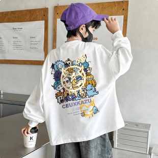 春秋新款中大童纯棉百搭上衣长袖T恤早秋薄款儿童男童卫衣打底衫