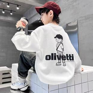 秋冬装 卫衣男洋气百搭男童圆领休闲打底上衣男 加绒加厚中大童长袖