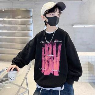 中大童男装秋冬季加绒保暖卫衣潮早秋男童帅气百搭圆领长袖上衣男