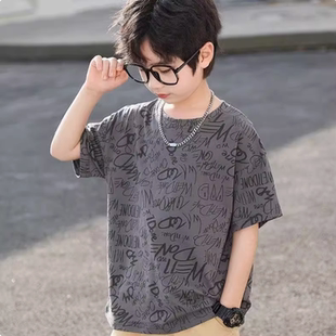 短袖 男童纯棉时尚 T恤男中大童帅气百搭外穿T恤上衣潮 新款 2025夏装