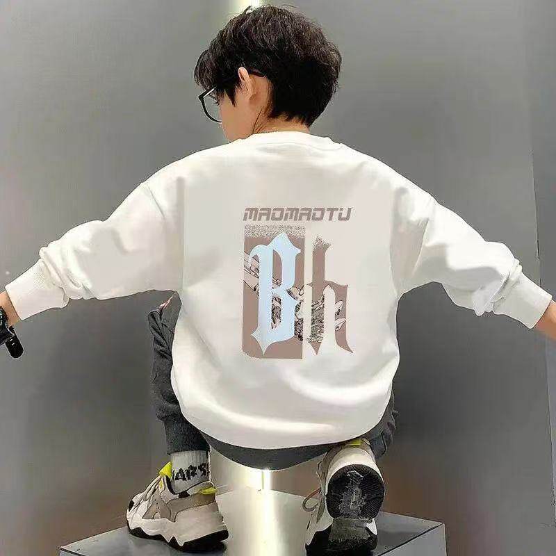 秋冬装中大童加绒加厚保暖卫衣男早秋男童百搭洋气圆领上衣打底衫