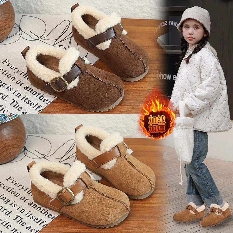 真皮女童冬二棉鞋加绒加厚勃肯鞋