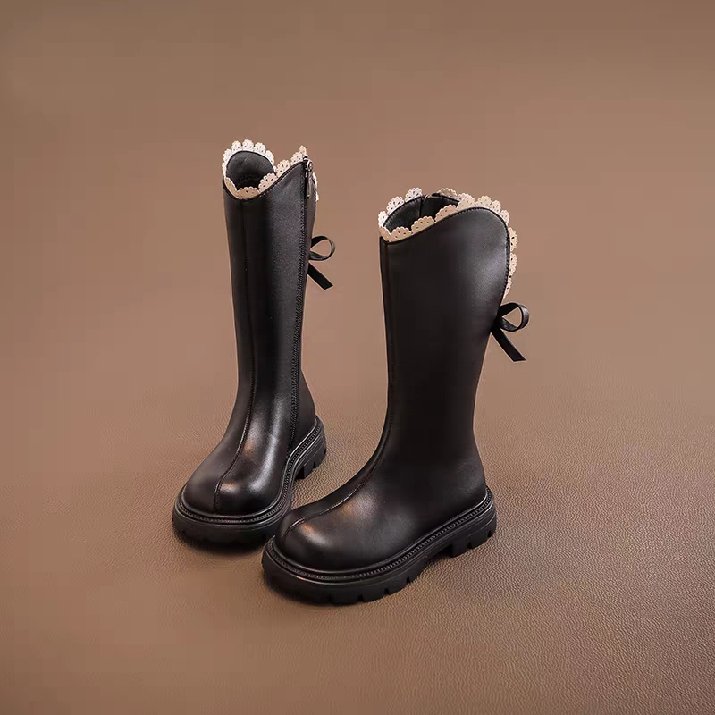 真皮女童公主高筒靴子