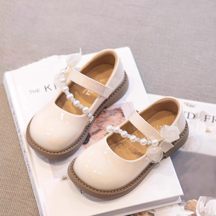 真皮女童公主鞋儿童小皮鞋2026春秋新款小女孩珍珠软底玛丽珍单鞋