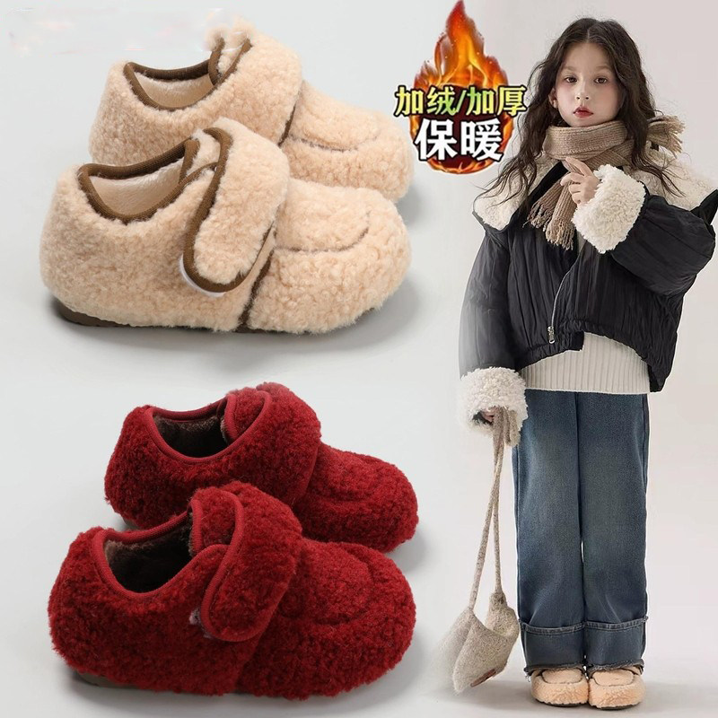 女童公主鞋红色加绒厚保暖羊羔毛棉鞋2025新款软底女宝豆豆鞋百搭,童鞋/婴儿鞋/亲子鞋,棉鞋,淘宝优惠券,粉丝福利购,淘宝优惠卷