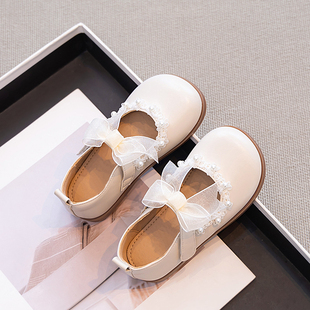 真皮女童公主鞋2025新款春秋儿童小皮鞋女孩白色鞋子软底女宝单鞋