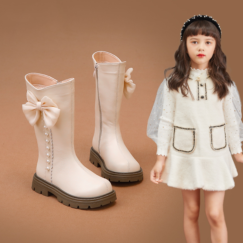 真皮女童靴子儿童真皮长筒靴