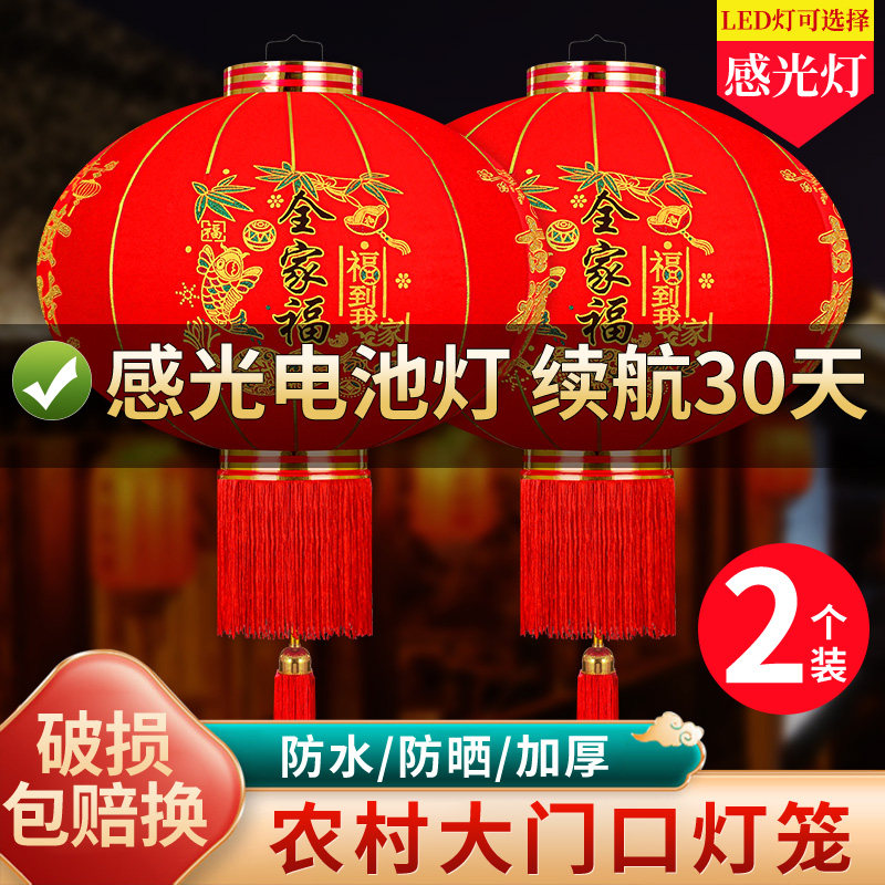 2026新款过年大红植绒灯笼一对春节大门口阳台装挂饰中国风吊宫灯