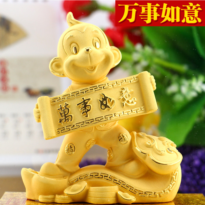 十二生肖猴摆件绒沙金猴摆设猴年吉祥物招财办公室家居装饰工艺品