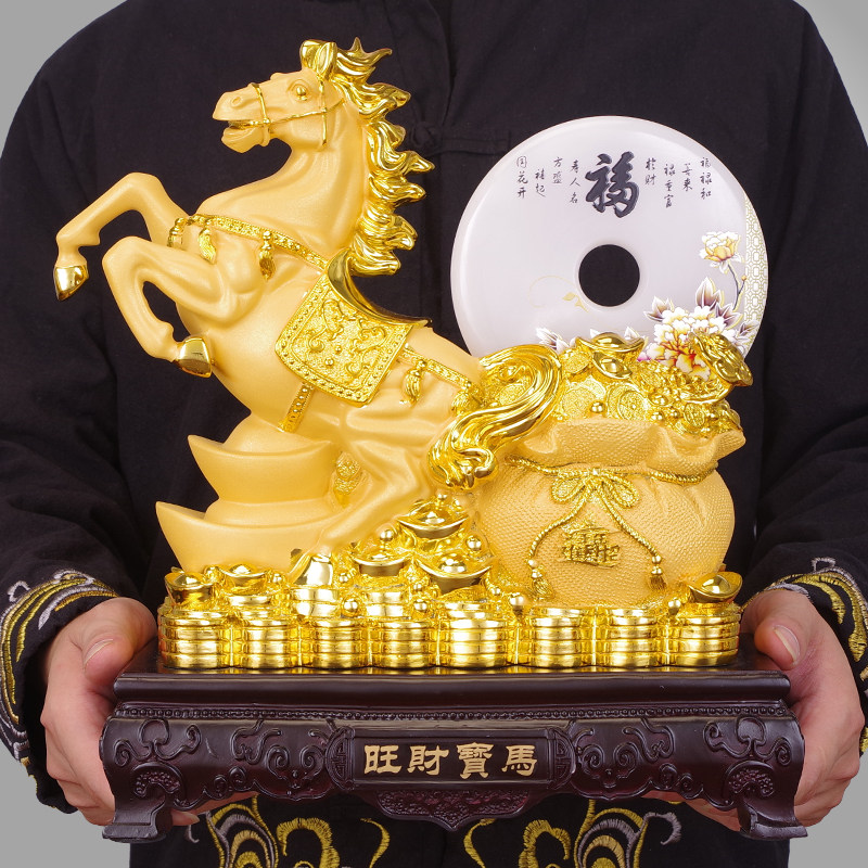 旺财宝马平安扣马摆件招财聚宝盆
