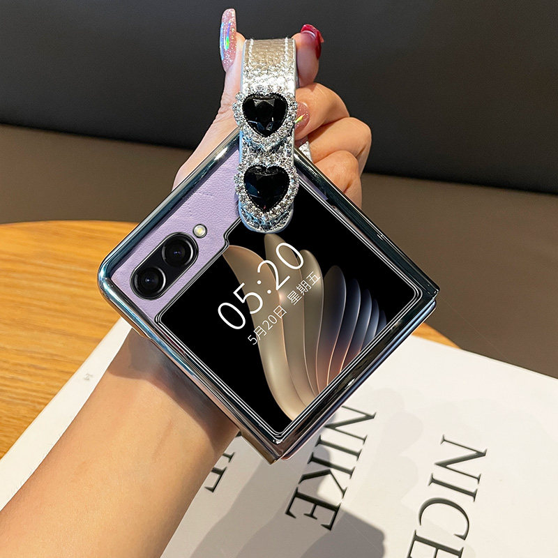 米拓黑钻爱心适用于三星zflip5手机壳折叠屏w23flip新款腕带支架zflip