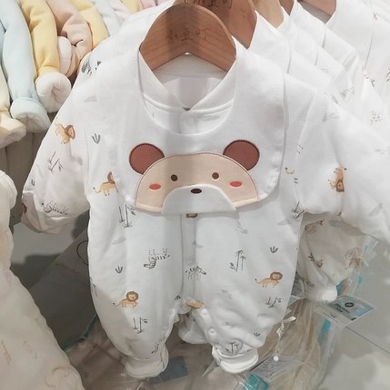 可爱秋冬季夹棉婴儿连体衣棉服加厚男童女宝宝外出保暖小童衣服薄