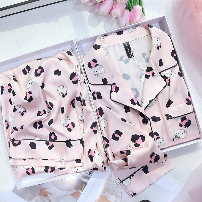 kitty猫睡衣女春秋冰丝长袖