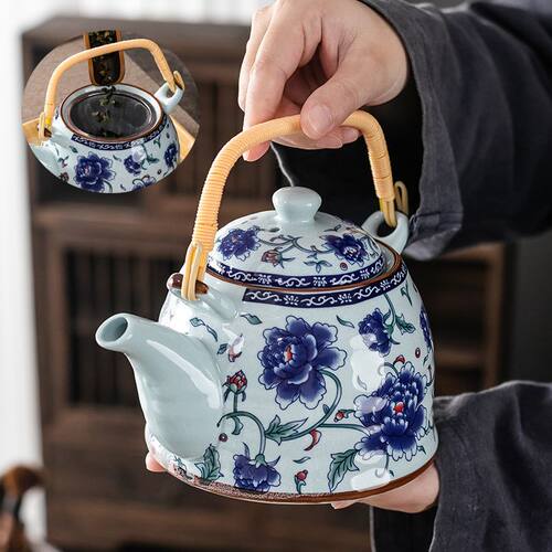 Chinese Teapot set茶壶功夫茶具大容量陶瓷带过滤网提梁壶