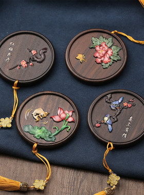 Chinese-style wooden travel vanity mirror gift复古随身化妆镜