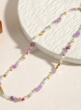 清新紫色系天然石项链氛围感小众设计颈链高级感轻奢锁骨链饰品