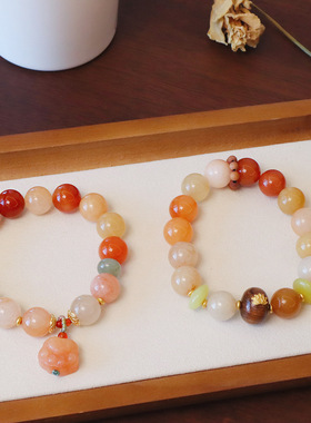 天然新疆金丝玉手链情侣款民族风圆珠猫爪檀木手串12MM大珠高级感