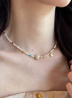 复古珍珠项链简约高级感锁骨链女轻奢小众新中式串珠多巴胺颈链