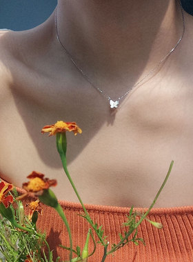 「栩栩如生」白色贝母蝴蝶吊坠项链女2025新款爆款轻奢小众锁骨链