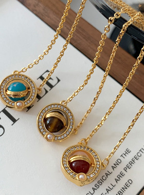 多巴胺蓝色星球项链女高级感轻奢小众设计感复古浪漫锁骨链礼物