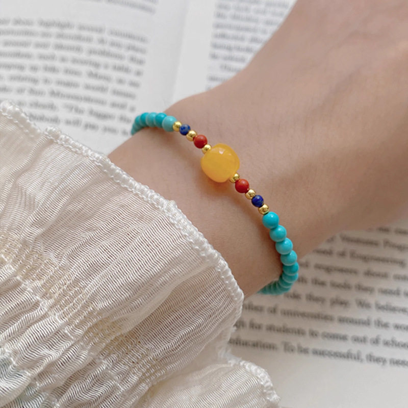 绿松石手链轻奢高级感蜜蜡手串女原创小众新中式串珠手饰好运礼物