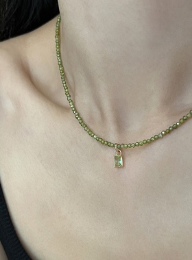 星月拾光绿豆沙刻面锆石闪珠锁骨链小众原创设计简约高级感项链女