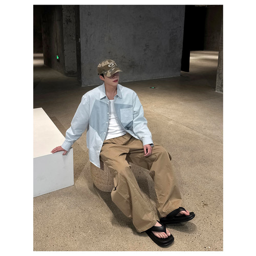 ZICHENG 春季韩系极简老钱风cleanfit 转机线 廓形男士长袖衬衫