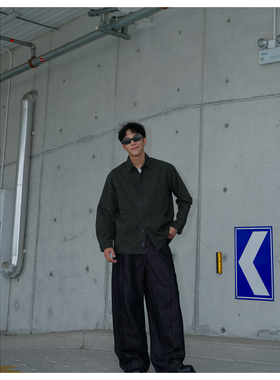 ZICHENG雅痞风军绿色长袖纯棉外套男秋季高级感宽松百搭休闲衬衣