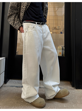 ZICHENG 2025秋季高品质美式纯棉阔腿美式复古白色 男士牛仔裤