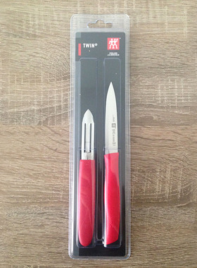 德国原装进口双立人水果刀削皮刀刮皮刀刨子不锈钢小刀红色两件套