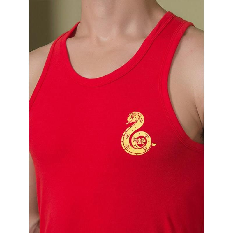 浪莎本命年男士红色打底无袖纯棉跨栏背心马甲红内裤袜子套装