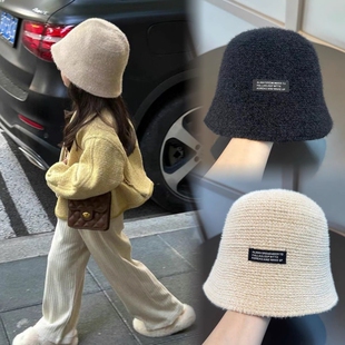 儿童春秋新款ins风女童雪尼尔水桶帽男女宝宝纯色渔夫帽盆帽