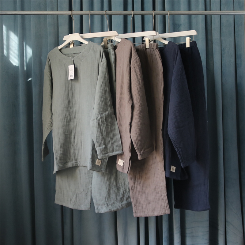 男圆领全棉纱布睡衣长袖家居服