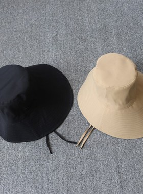 女式太阳帽加长圆顶大帽檐遮阳帽运动休闲渔夫帽系绳日式SunHat