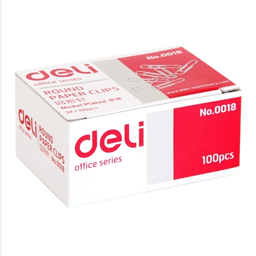 得力0018 回形针100枚/盒 曲别针 办公财务用品 电镀表层持久光亮