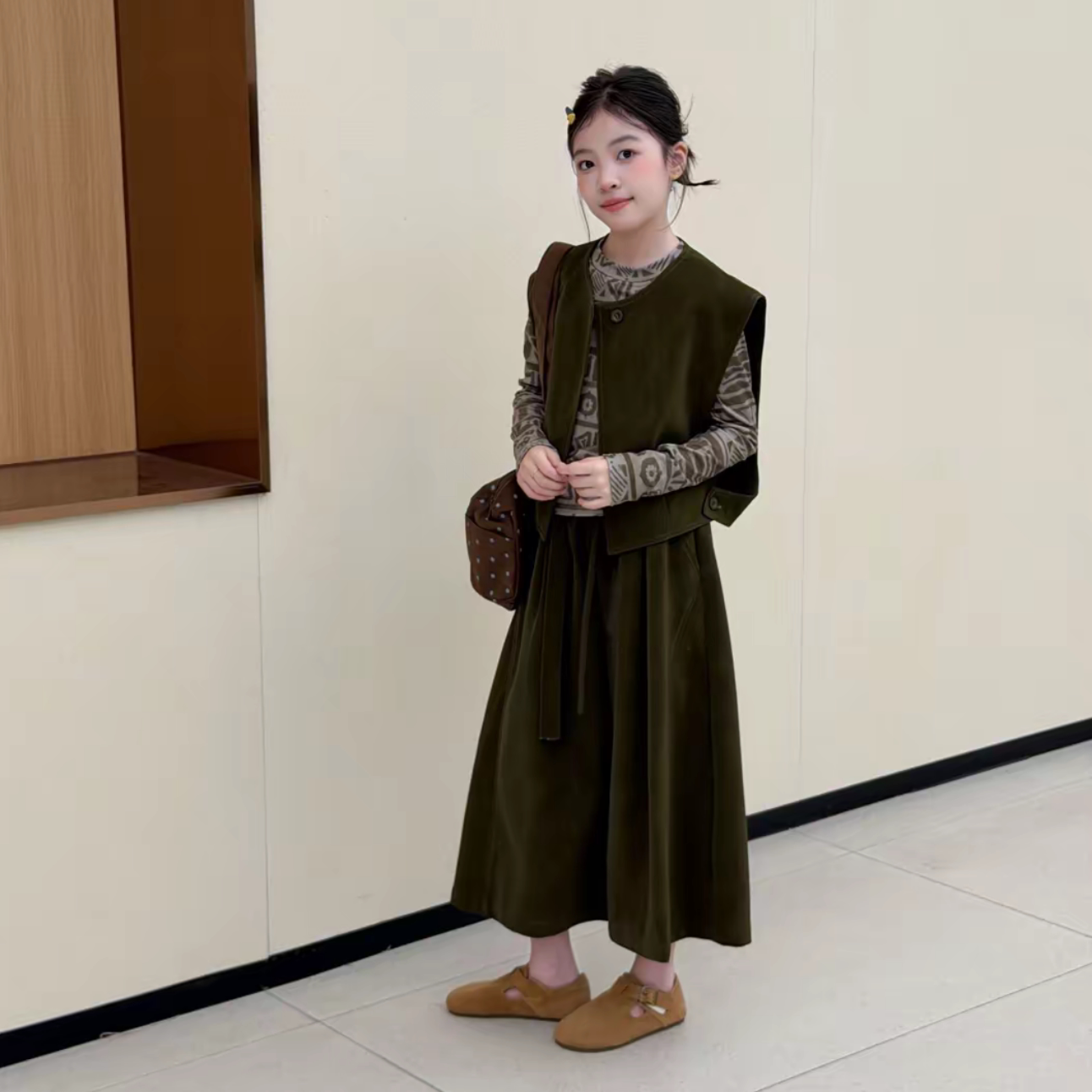 女童打底衫马甲阔腿裤三件套