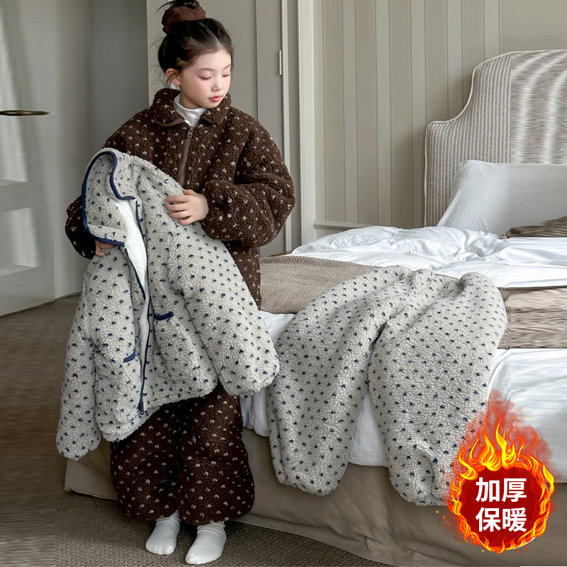三层夹棉加绒女大童外出家居服