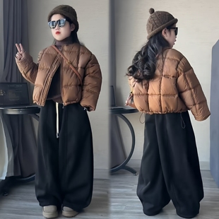 冬季潮酷穿搭女童韩版短款面包服棉袄初中生洋气百搭纯色棉服外套
