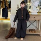 女童韩系超好看复古夹棉圆领棉服拉链外套灯笼裤 纯色套装 潮酷穿搭