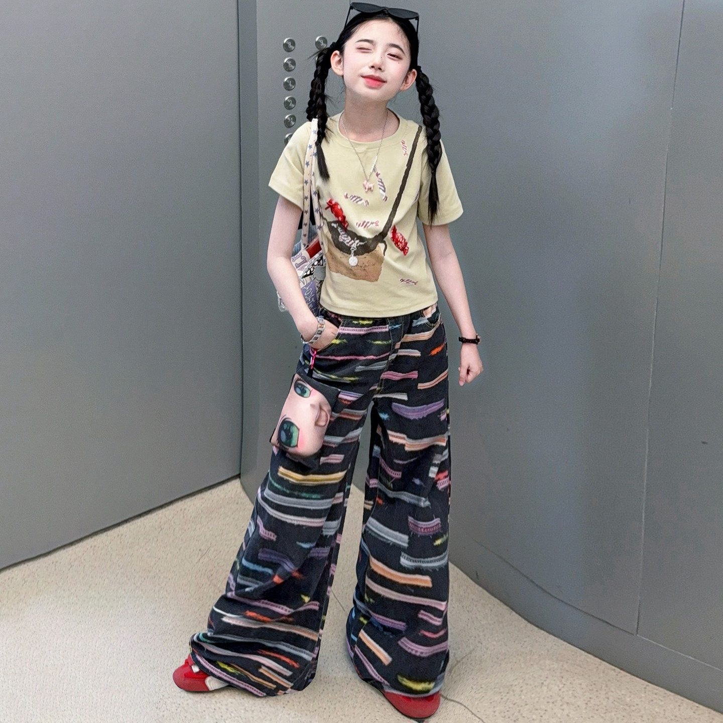 女童立体糖果洋气短袖阔腿裤套装