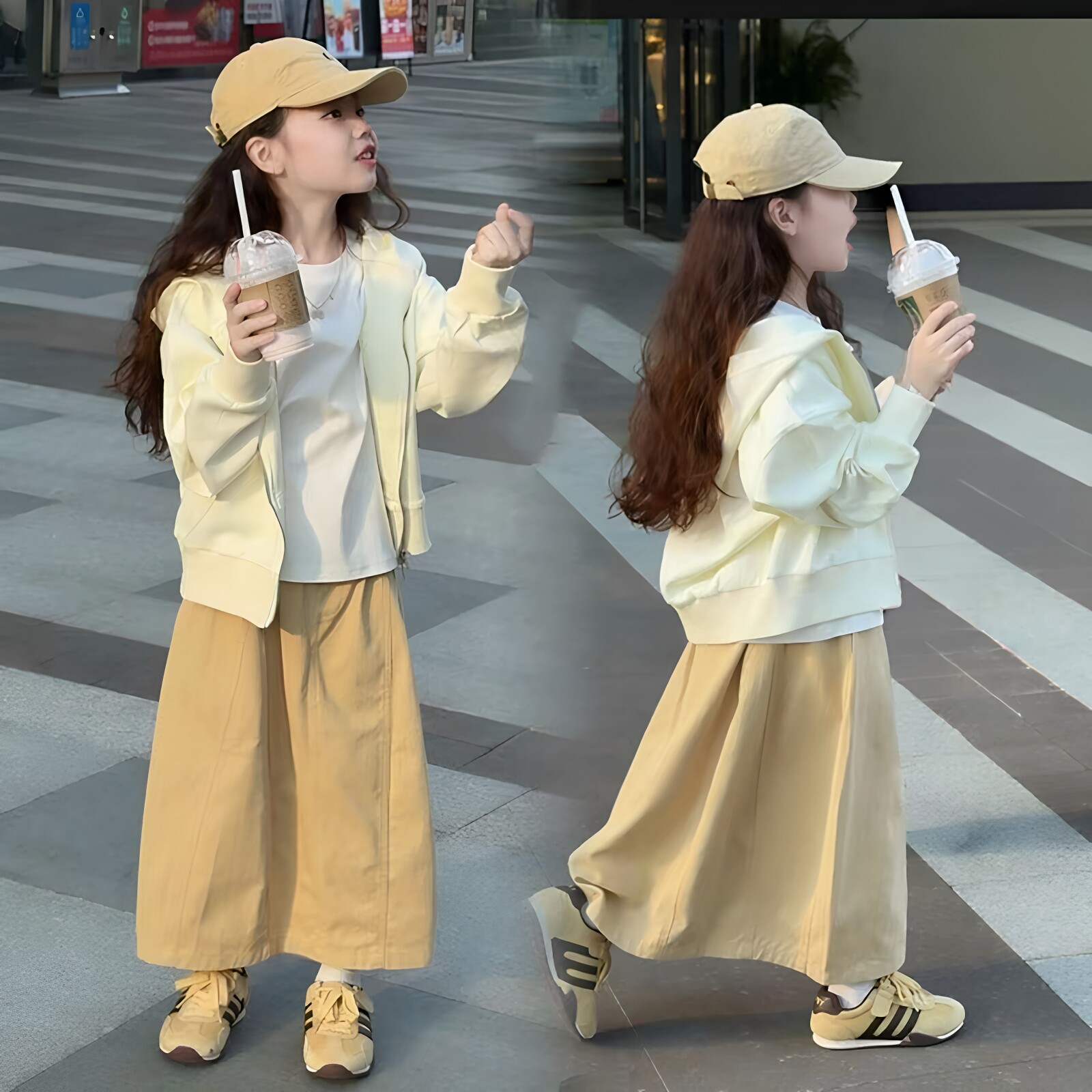 女童学院风卫衣外套半身裙套装