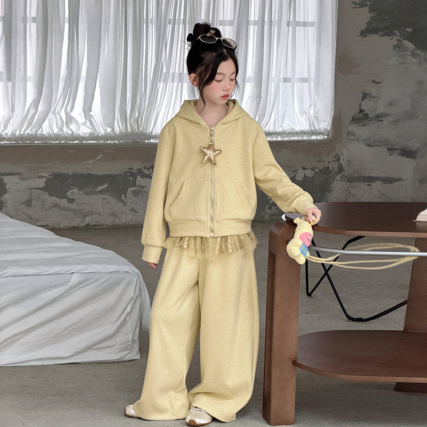 女童连帽卫衣外套阔腿裤两件套