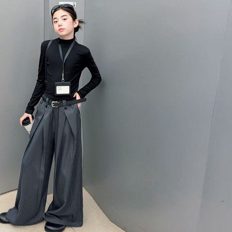 女童高级感条纹西装裤打底衫套装