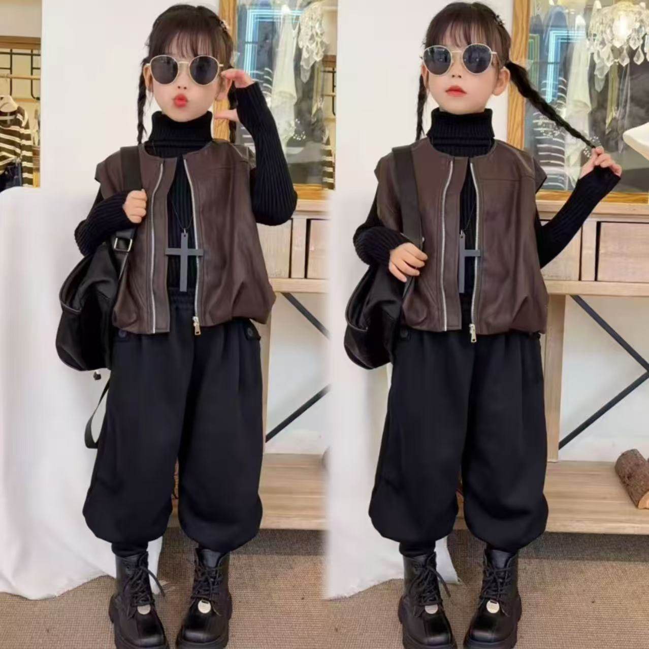 女童秋冬潮酷美拉德皮衣马甲高领打底毛衣加厚一体绒灯笼裤三件套,童装/婴儿装/亲子装,套装,淘宝优惠券,粉丝福利购,淘宝优惠卷