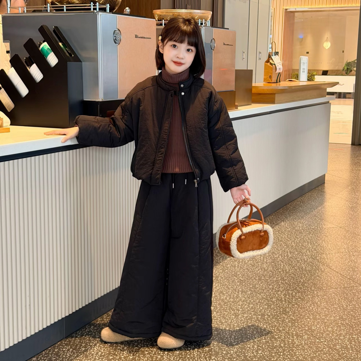 超好看韩系花苞袖女童加厚纯色圆领甜美风棉服阔腿裤洋气百搭套装,童装/婴儿装/亲子装,套装,淘宝优惠券,粉丝福利购,淘宝优惠卷