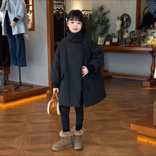 女童外套秋冬装2025新款初中生时尚中长款褶皱宽松遮肉显瘦棉衣韩