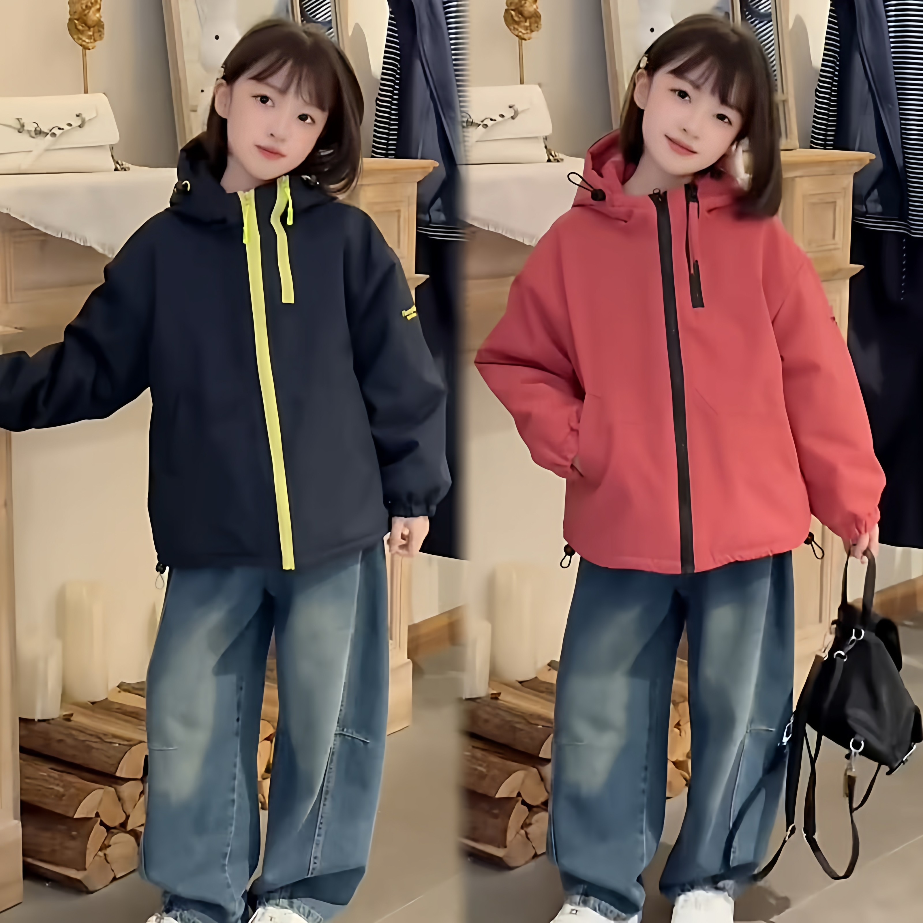 女童双拉链加厚夹克外套潮