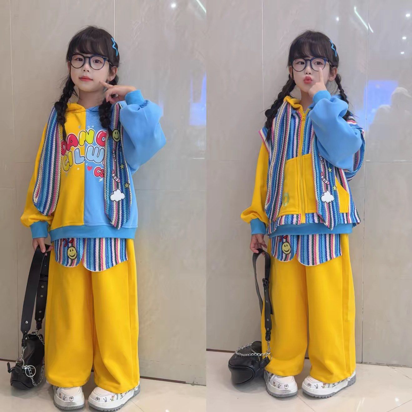 女童卫衣马甲阔腿裤设计感三件套